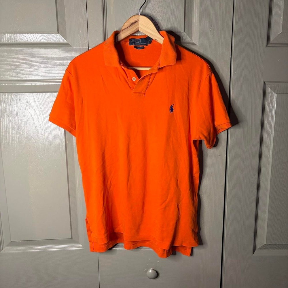 Polo Ralph Lauren Mens Custom Fit Orange Short Sleeve Pique Polo Shirt Medium